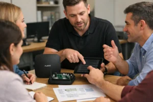 sesion de formacion sobre gestion remota con Ajax Hub BP Jeweller en valencia en oficina