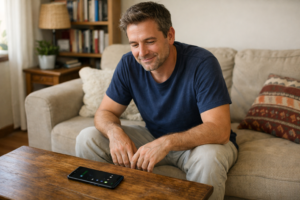 Propietario revisando desde su móvil las alarmas Ajax en Valencia instaladas en su hogar