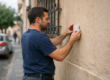 Técnico de Tecnosat instalando sensor de alarmas Ajax en Valencia en fachada de vivienda